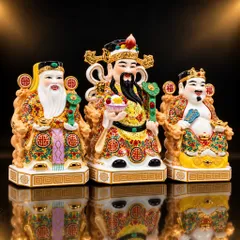 Bộ Tượng Tài – Địa – Phát Gấm Đỏ Cam Mạ Vàng Cao Cấp - Phát Lộc Chiêu Tài, Hòa Hợp & Vượng Khí - Tụ Linh Các