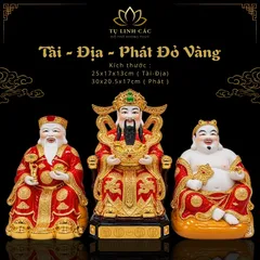 Bộ Tượng Tài – Địa – Phát Đỏ Vàng Mạ Vàng Cao Cấp - Phát Lộc Chiêu Tài, Hòa Hợp & Vượng Khí - Tụ Linh Các