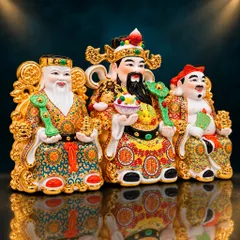 Bộ Tượng Tài – Địa – Phát Gấm Đỏ Xịn Mạ Vàng Cao Cấp - Phát Lộc Chiêu Tài, Hòa Hợp & Vượng Khí - Tụ Linh Các