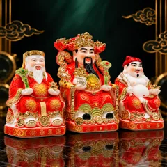 Bộ Tượng Tài – Địa – Phát Đỏ Như Ý Mạ Vàng Cao Cấp - Phát Lộc Chiêu Tài, Hòa Hợp & Vượng Khí - Tụ Linh Các