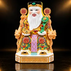Bộ Tượng Tài – Địa – Phát Gấm Đỏ Cam Mạ Vàng Cao Cấp - Phát Lộc Chiêu Tài, Hòa Hợp & Vượng Khí - Tụ Linh Các