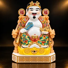 Bộ Tượng Tài – Địa – Phát Gấm Đỏ Cam Mạ Vàng Cao Cấp - Phát Lộc Chiêu Tài, Hòa Hợp & Vượng Khí - Tụ Linh Các