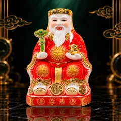 Bộ Tượng Tài – Địa – Phát Đỏ Như Ý Mạ Vàng Cao Cấp - Phát Lộc Chiêu Tài, Hòa Hợp & Vượng Khí - Tụ Linh Các