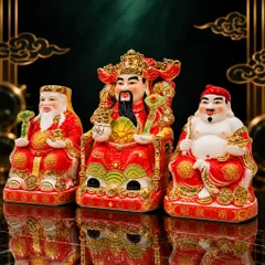 Bộ Tượng Tài – Địa – Phát Đỏ Như Ý Mạ Vàng Cao Cấp - Phát Lộc Chiêu Tài, Hòa Hợp & Vượng Khí - Tụ Linh Các