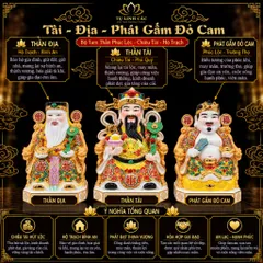 Bộ Tượng Tài – Địa – Phát Gấm Đỏ Cam Mạ Vàng Cao Cấp - Phát Lộc Chiêu Tài, Hòa Hợp & Vượng Khí - Tụ Linh Các