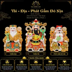 Bộ Tượng Tài – Địa – Phát Gấm Đỏ Xịn Mạ Vàng Cao Cấp - Phát Lộc Chiêu Tài, Hòa Hợp & Vượng Khí - Tụ Linh Các