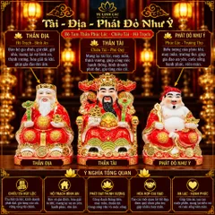 Bộ Tượng Tài – Địa – Phát Đỏ Như Ý Mạ Vàng Cao Cấp - Phát Lộc Chiêu Tài, Hòa Hợp & Vượng Khí - Tụ Linh Các
