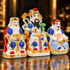 Bộ Tượng Tài – Địa – Phát Hoa Xanh A Mạ Vàng Cao Cấp - Phát Lộc Chiêu Tài, Hòa Hợp & Vượng Khí - Tụ Linh Các