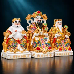 Bộ Tượng Tài – Địa – Phát Gấm Đỏ Vàng Mạ Vàng Cao Cấp - Phát Lộc Chiêu Tài, Hòa Hợp & Vượng Khí - Tụ Linh Các
