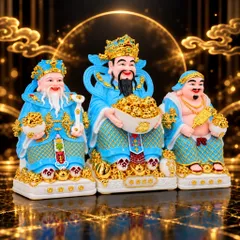 Bộ Tượng Tài – Địa – Phát Xanh Dương Mạ Vàng Cao Cấp - Phát Lộc Chiêu Tài, Hòa Hợp & Vượng Khí - Tụ Linh Các