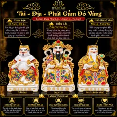 Bộ Tượng Tài – Địa – Phát Gấm Đỏ Vàng Mạ Vàng Cao Cấp - Phát Lộc Chiêu Tài, Hòa Hợp & Vượng Khí - Tụ Linh Các