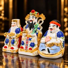 Bộ Tượng Tài – Địa – Phát Hoa Xanh A Mạ Vàng Cao Cấp - Phát Lộc Chiêu Tài, Hòa Hợp & Vượng Khí - Tụ Linh Các