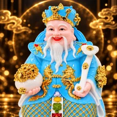 Bộ Tượng Tài – Địa – Phát Xanh Dương Mạ Vàng Cao Cấp - Phát Lộc Chiêu Tài, Hòa Hợp & Vượng Khí - Tụ Linh Các