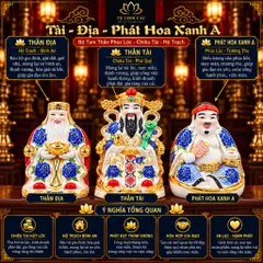 Bộ Tượng Tài – Địa – Phát Hoa Xanh A Mạ Vàng Cao Cấp - Phát Lộc Chiêu Tài, Hòa Hợp & Vượng Khí - Tụ Linh Các