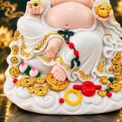 Tượng Phật Di Lặc Ngự Tòa Mây Như Ý Áo Trắng Cao Cấp