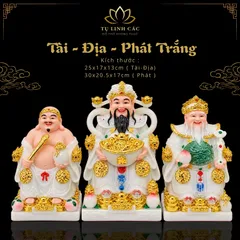 Bộ Tượng Tài – Địa – Phát Trắng Mạ Vàng Cao Cấp - Phát Lộc Chiêu Tài, Hòa Hợp & Vượng Khí - Tụ Linh Các