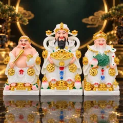 Bộ Tượng Tài – Địa – Phát Trắng Mạ Vàng Cao Cấp - Phát Lộc Chiêu Tài, Hòa Hợp & Vượng Khí - Tụ Linh Các