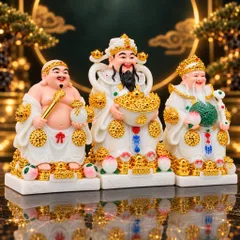 Bộ Tượng Tài – Địa – Phát Trắng Mạ Vàng Cao Cấp - Phát Lộc Chiêu Tài, Hòa Hợp & Vượng Khí - Tụ Linh Các