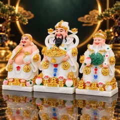 Bộ Tượng Tài – Địa – Phát Trắng Mạ Vàng Cao Cấp - Phát Lộc Chiêu Tài, Hòa Hợp & Vượng Khí - Tụ Linh Các
