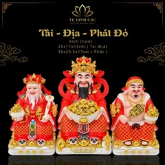 Bộ Tượng Tài – Địa – Phát Đỏ Mạ Vàng Cao Cấp - Phát Lộc Chiêu Tài, Hòa Hợp & Vượng Khí - Tụ Linh Các