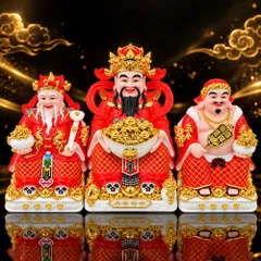 Bộ Tượng Tài – Địa – Phát Đỏ Mạ Vàng Cao Cấp - Phát Lộc Chiêu Tài, Hòa Hợp & Vượng Khí - Tụ Linh Các