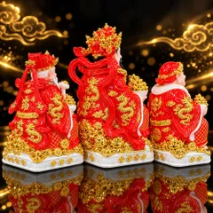 Bộ Tượng Tài – Địa – Phát Đỏ Mạ Vàng Cao Cấp - Phát Lộc Chiêu Tài, Hòa Hợp & Vượng Khí - Tụ Linh Các
