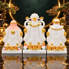 Bộ Tượng Tài – Địa – Phát Trắng Mạ Vàng Cao Cấp - Phát Lộc Chiêu Tài, Hòa Hợp & Vượng Khí - Tụ Linh Các