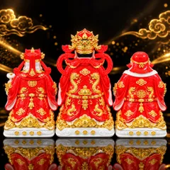 Bộ Tượng Tài – Địa – Phát Đỏ Mạ Vàng Cao Cấp - Phát Lộc Chiêu Tài, Hòa Hợp & Vượng Khí - Tụ Linh Các