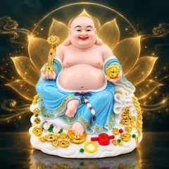 Tượng Phật Di Lặc Ngự Tòa Mây Như Ý Xanh Dương Cao Cấp