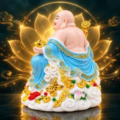 Tượng Phật Di Lặc Ngự Tòa Mây Như Ý Xanh Dương Cao Cấp