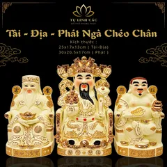 Bộ Tượng Tài – Địa – Phát Ngà Chéo Chân Mạ Vàng Cao Cấp - Phúc Thọ Song Toàn, Vạn Sự Hưng Vượng - Tụ Linh Các