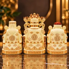 Bộ Tượng Tài – Địa – Phát Ngà Chéo Chân Mạ Vàng Cao Cấp - Phúc Thọ Song Toàn, Vạn Sự Hưng Vượng - Tụ Linh Các