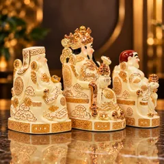 Bộ Tượng Tài – Địa – Phát Ngà Chéo Chân Mạ Vàng Cao Cấp - Phúc Thọ Song Toàn, Vạn Sự Hưng Vượng - Tụ Linh Các