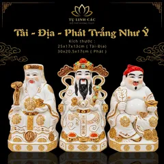 Bộ Tượng Tài – Địa – Phát Trắng Như Ý Mạ Vàng Cao Cấp - Phát Lộc Chiêu Tài, Hòa Hợp & Vượng Khí - Tụ Linh Các