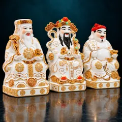 Bộ Tượng Tài – Địa – Phát Trắng Như Ý Mạ Vàng Cao Cấp - Phát Lộc Chiêu Tài, Hòa Hợp & Vượng Khí - Tụ Linh Các