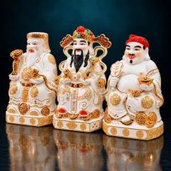Bộ Tượng Tài – Địa – Phát Trắng Như Ý Mạ Vàng Cao Cấp - Phát Lộc Chiêu Tài, Hòa Hợp & Vượng Khí - Tụ Linh Các
