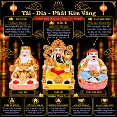 Bộ Tượng Tài – Địa – Phát Kim Vàng Mạ Vàng Cao Cấp - Phát Lộc Chiêu Tài, Hòa Hợp & Vượng Khí - Tụ Linh Các