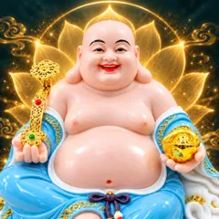 Tượng Phật Di Lặc Ngự Tòa Mây Như Ý Xanh Dương Cao Cấp