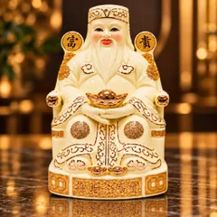 Bộ Tượng Tài – Địa – Phát Ngà Chéo Chân Mạ Vàng Cao Cấp - Phúc Thọ Song Toàn, Vạn Sự Hưng Vượng - Tụ Linh Các