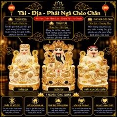 Bộ Tượng Tài – Địa – Phát Ngà Chéo Chân Mạ Vàng Cao Cấp - Phúc Thọ Song Toàn, Vạn Sự Hưng Vượng - Tụ Linh Các