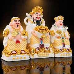 Bộ Tượng Tài – Địa – Phát Trắng Vàng Mạ Vàng Cao Cấp - Phát Lộc Chiêu Tài, Hòa Hợp & Vượng Khí - Tụ Linh Các
