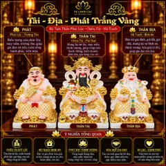 Bộ Tượng Tài – Địa – Phát Trắng Vàng Mạ Vàng Cao Cấp - Phát Lộc Chiêu Tài, Hòa Hợp & Vượng Khí - Tụ Linh Các
