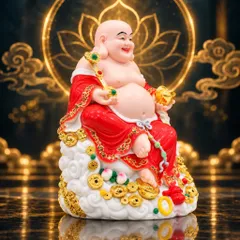 Tượng Phật Di Lặc Ngự Tòa Mây Như Ý Áo Đỏ Cao Cấp
