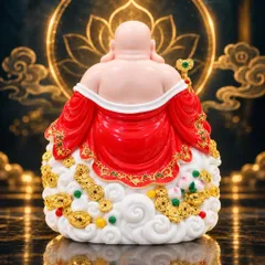 Tượng Phật Di Lặc Ngự Tòa Mây Như Ý Áo Đỏ Cao Cấp