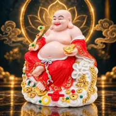 Tượng Phật Di Lặc Ngự Tòa Mây Như Ý Áo Đỏ Cao Cấp