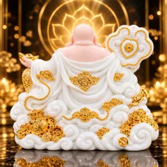 Tượng Phật Di Lặc Ngự Tòa Mây Áo Trắng Cao Cấp - Đồ Thờ Phong Thuỷ