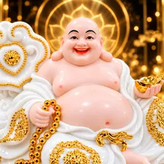 Tượng Phật Di Lặc Ngự Tòa Mây Áo Trắng Cao Cấp - Đồ Thờ Phong Thuỷ