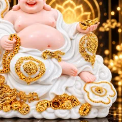 Tượng Phật Di Lặc Ngự Tòa Mây Áo Trắng Cao Cấp - Đồ Thờ Phong Thuỷ