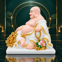 Tượng Phật Di Lặc Đào Trắng Cầm Túi Vàng Phong Thuỷ Cao Cấp - Chiêu Tài Lộc, Cầu Bình An, Vạn Sự Hanh Thông