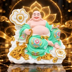 Tượng Phật Di Lặc Ngự Tòa Mây Xanh Lá Cao Cấp